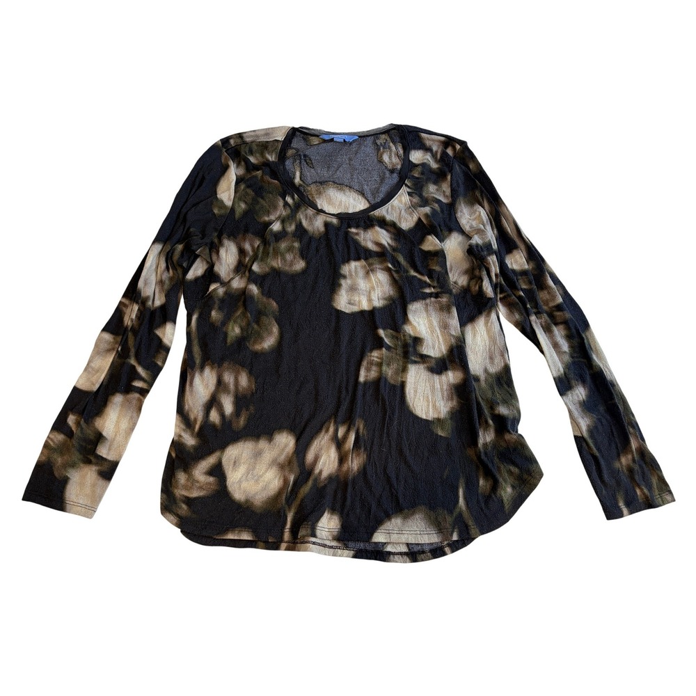 Simply Vera Vera Wang Womens XL Floral Long Sleeve Scoop Neck Blouse Black Gray